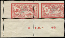 ** VARIETES - 119   Merson, 40c. Rouge Et Bleu, PIQUAGE à CHEVAL, PAIRE Petit Cdf N°A.1901 16, Un Ex. *, TB - Unused Stamps