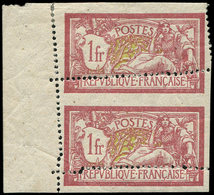 ** VARIETES - 121   Merson,  1f. Lie De Vin Et Olive, PAIRE, Piquage OBLIQUE, Un Ex. *, TB - Unused Stamps