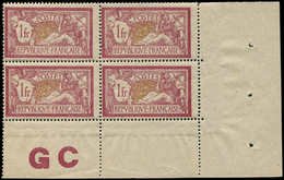 ** VARIETES - 121f  Merson,  1f. Lie De Vin Et Olive, BLOC De 4 Cdf, Manchette GC, TB - Unused Stamps