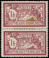 * VARIETES - 121   Merson,  1f. Lie De Vin Et Olive, PAIRE Verticale, Un Ex. Teinte De Fond Très DECALEE, L'autre SANS T - Unused Stamps