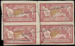 * VARIETES - 121   Merson,  1f. Lie De Vin Et Olive, BLOC De 4, IMPORTANTE Variété De PIQUAGE, 2 Ex. **, Spectaculaire E - Unused Stamps