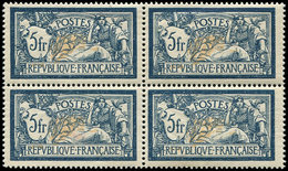 ** VARIETES - 123c  Merson,  5f. Bleu Et Chamois, CENTRE DEPLACE, BLOC De 4, TB - Unused Stamps