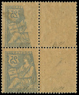 ** VARIETES - 127a  Mouchon Retouché, 25c. Bleu, BLOC De 4 Dont 2 T. Impression RECTO-VERSO Partielle, TB. C - Unused Stamps