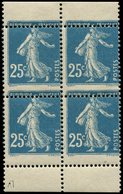 * VARIETES - 140f  Semeuse Camée, 25c. Bleu, T II, BLOC De 4 De Carnet Avec Bords, PIQUAGE à CHEVAL, TB - Unused Stamps