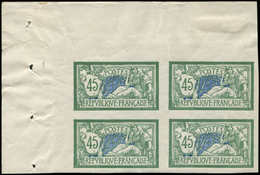 ** VARIETES - 143b  Merson, 45c. Vert Et Bleu, NON DENTELE, BLOC De 4 Cdf, TB - Neufs