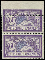 ** VARIETES - 144   Merson, 60c. Violet Et Bleu, PAIRE Verticale Petit Bdf, Un Ex. Piquage DECALE D'un Quart, TTB - Nuovi