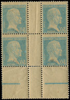 ** VARIETES - 176b  Pasteur, 50c. Bleu, Impression RECTO-VERSO, BLOC De 4 Interp., Bdf Intergalvano, TTB - Nuovi