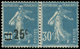 * VARIETES - 217f  Semeuse Camée, 25c. S. 30c. Bleu, Tenant à NON SURCHARGE, TB - Unused Stamps