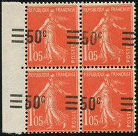 ** VARIETES - 225   Semeuse Camée, 50c. S. 1f.05 Vermillon, Surcharge A CHEVAL Et DEPLACEE Vers Le Haut, Valeur à Gauche - Unused Stamps