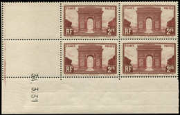 ** VARIETES - 258   Arc De Triomphe, 2f. Brun-rouge, BLOC De 4 CD 34/3/31, ERREUR, TB - Unused Stamps