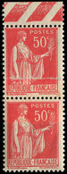 ** VARIETES - 283t  Paix, 50c. Rouge, Impression Sur RACCORD, PAIRE Bdf, TB - Unused Stamps