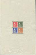 ** VARIETES - 283   Paix, 50c. En BLOC FEUILLET De 4 Couleurs, Rouge, Vert Olive, Bleu Et Bistre Orange, RR, N° Maury 29 - Unused Stamps