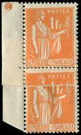 ** VARIETES - 286   Paix,  1f. Orange, Impression Sur RACCORD En PAIRE Verticale Bdf, TB - Unused Stamps