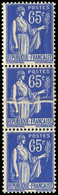 ** VARIETES - 365   Paix, 65c. Outremer, Impression Sur RACCORD Dans Une BANDE De 3, TB - Nuovi