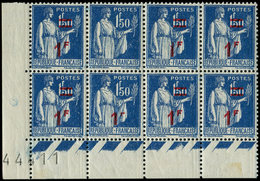 ** VARIETES - 485a  Paix,  1f. S. 1f.50 Bleu, BLOC De 8 Cdf Dont Un Ex. SANS SURCHARGE, Un Autre SANS Les Barres, Superb - Nuovi