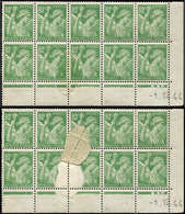 ** VARIETES - 649   Iris, 80c. Vert-jaune, BLOC De 10 CD 1/12/44, 2 Ex. Impression PARTIELLE (papier Collé Sur La Feuill - Unused Stamps