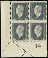 ** VARIETES - 696   Dulac,  4f.50 Gris Foncé, BLOC De 4 Cdf, Un Ex. Piquage OBLIQUE, TB - Unused Stamps