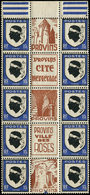 ** VARIETES - 755   Corse, 10c. Outremer Et Noir, BLOC De 10 Interp., Pub PROVINS En Brun, Bdf, TB - Unused Stamps