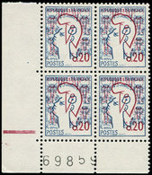 ** VARIETES - 1282   Marianne De Cocteau, Couleur Rouge TRES Décalée, BLOC De 4 Cdf N°, TB - Unused Stamps