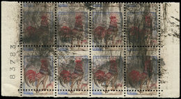 ** VARIETES - 1331   Coq, 0,25 Bleu, Rouge Et Brun, BLOC De 8 Avec Bords De Carnet N°83783, PIQUAGE à Cheval Et Impressi - Unused Stamps