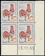 ** VARIETES - 1331d  Coq, 0,25 FLUO, BLOC De 4 CD 13/11/62, TB. C - Nuovi