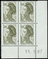 ** VARIETES - 2185   Liberté, 1,00 Olive Foncé, BLOC De 4 CD 15/5/87, Un Ex. Défaut De CHROMAGE, TB - Unused Stamps