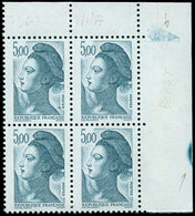 ** VARIETES - 2190   Liberté, 5,00 Bleu-vert Foncé, BLOC De 4 Cdf Avec Bopst à MOITIE à SEC, R Et TB - Unused Stamps