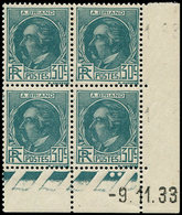 ** Collection Henri Cheffer - 291   A. Briand, 30c. Bleu-vert, BLOC De 4 CD 9/11/33, 1er Jour Du Tirage, TB - Non Classés