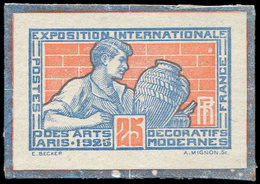 EPREUVES D'ARTISTES ET D'ATELIER - 212   Arts Déco., 25c., Petite épreuve D'artiste En Outremer Pâle Et Rouge-orange, TB - Artist Proofs