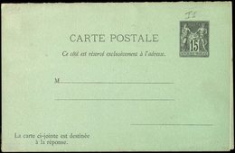 Let ENTIERS POSTAUX - Sage, 15c. Noir, CPRP N°I1, Carton Vert-jaune, TB - Other & Unclassified