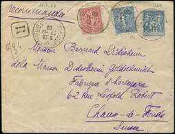 Let ENTIERS POSTAUX - Sage, 15c. Bleu, Env. Rec. N°J64 Affr. N°129 Et 132 Obl. CALAIS 24/11/03, Arr. En SUISSE Le 24/11, - Other & Unclassified