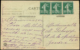 Let LETTRES DU XXe SIECLE - N°159 BANDE De 3 Obl. Méc. SPORTS D'HIVER/CHAMONIX MONT BLANC/JANVIER 1924 Sur CP, TB - Storia Postale