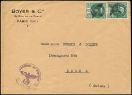 Let LETTRES DU XXe SIECLE - N°518 PAIRE Obl. Censure Allemande De Lyon Sur Env. Commerciale Pour La SUISSE, TB - Storia Postale