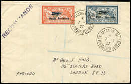 Let LETTRES DU XXe SIECLE - PA 1/2 2f. Et 5f. Obl. Càd 7/7/27 S. Env. Rec., Arr. LONDON, TB - Storia Postale