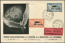 Let LETTRES DU XXe SIECLE - PA 1/2 2f. Et 5f. Obl. Càd Du Salon De L'Aviation Du 25/6/27 Sur Env. Officielle, TB - Storia Postale