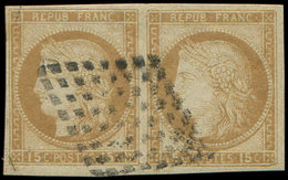 Colonies Générales - 19   15c. Bistre, PAIRE Obl. Losange, TTB. Br - Andere & Zonder Classificatie