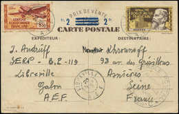 Let A.E.F. PA 7 : 2f. Sur 1f25 Obl. LIBREVILLE 20/11/44 Sur CP Entier, Censure AEF/COMMISSION C, Rare Ayant Servi, TB - Autres & Non Classés