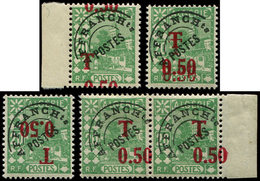 ** ALGERIE Taxe 28 : 0,50 Sur 20c. Vert-jaune, DOUBLE Surch., Surch. RENVERSEE + Unité Et Paire Surch. A CHEVAL Vertical - Postage Due