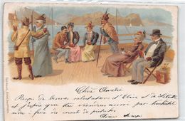 Litho - Personnages Sur Un Bateau - Vierwaldstättersee ? - Thunersee ? - Wald