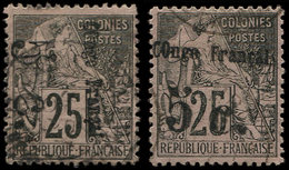 CONGO 4A Et 4Aa : 5c. Sur 25c. Noir Sur Rose, T II, Surch. Horizontale Et Verticale, Obl., TB - Sonstige & Ohne Zuordnung