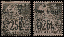 CONGO 4A Et 4Aa : 5c. Sur 25c. Noir Sur Rose, T II, Surch. Horizontale Et Verticale, Obl., TB - Other & Unclassified