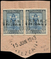 FEZZAN 19a : 1f. Sur 25c. Bleu Et Outremer, DOUBLE Surch., PAIRE Obl. S. Fragt, TB. C - Sonstige & Ohne Zuordnung