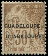 GUADELOUPE 22b : 30c. Brun, DOUBLE Surcharge, Obl., TB - Other & Unclassified