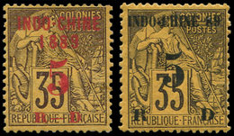 * INDOCHINE 1/2 : 5c. Sur 35c. Violet-noir Sur Jaune, Surcharge Rouge Et Noire, TB - Sonstige & Ohne Zuordnung