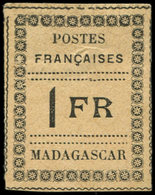 (*) MADAGASCAR 12 : 1f. Noir Sur Jaune, Infime Pelurage, Sinon TB. C - Other & Unclassified