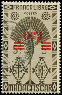 MADAGASCAR 286a : 1f50 Sur 5c. Brun-olive, Surcharge RENVERSEE, Obl., TB - Other & Unclassified