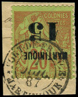 MARTINIQUE 5a : 15 Sur 20c. Brique Sur Vert, Surch. RENVERSEE, Obl. S. Fragt, TB - Autres & Non Classés