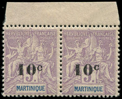 ** MARTINIQUE 53a : 10c. Sur 5f. Violet, C GRAS Tenant à C Mince, Bdf, TB - Autres & Non Classés