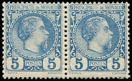 ** MONACO 3 : 5c. Bleu, Charles III, PAIRE, Un Ex. Avec Très Légère Trace De Ch., TB - Postmarks