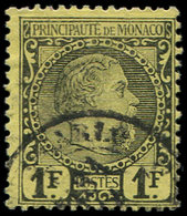 MONACO 9 : 1f. Noir Sur Jaune, Charles III, Obl., TB. Br - Postmarks
